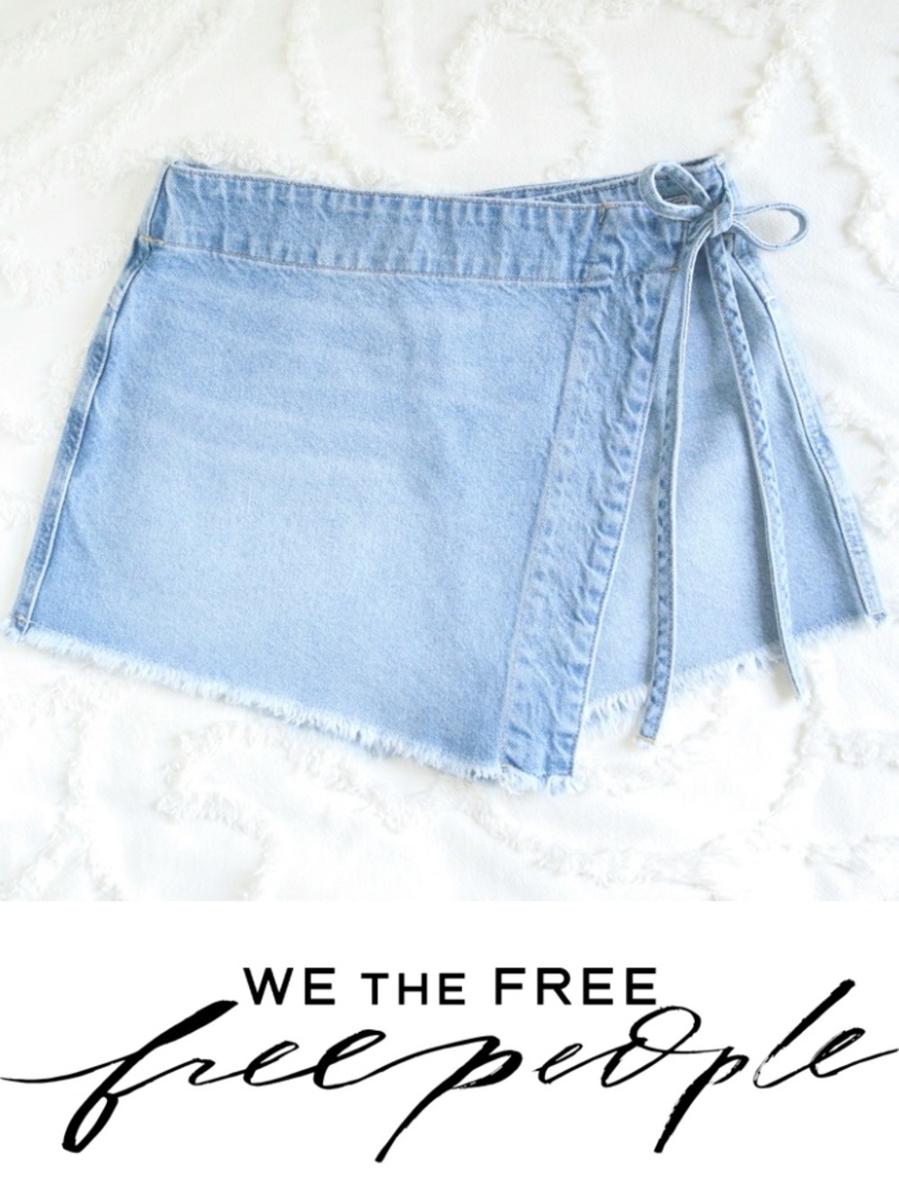 Free People x We The Free | Emmy Denim Distressed Asymmetrical Wrap Mini Skort